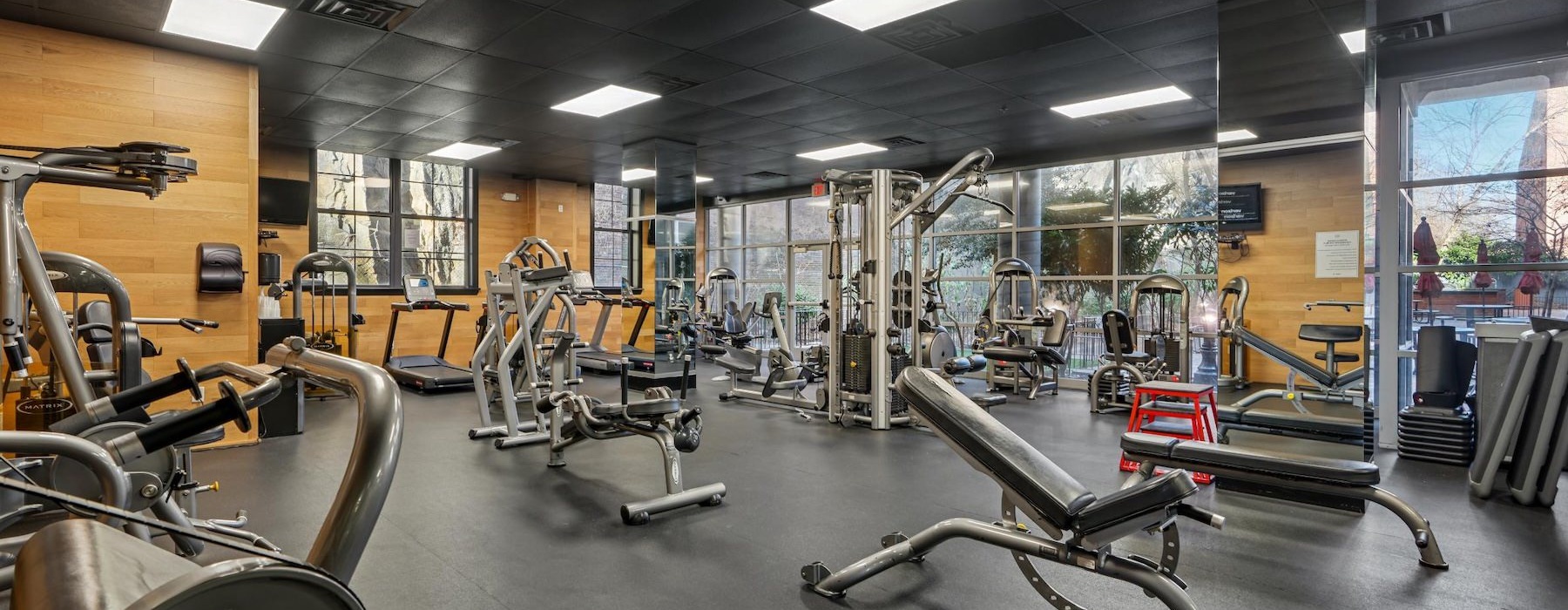 a gym with exercise equipment